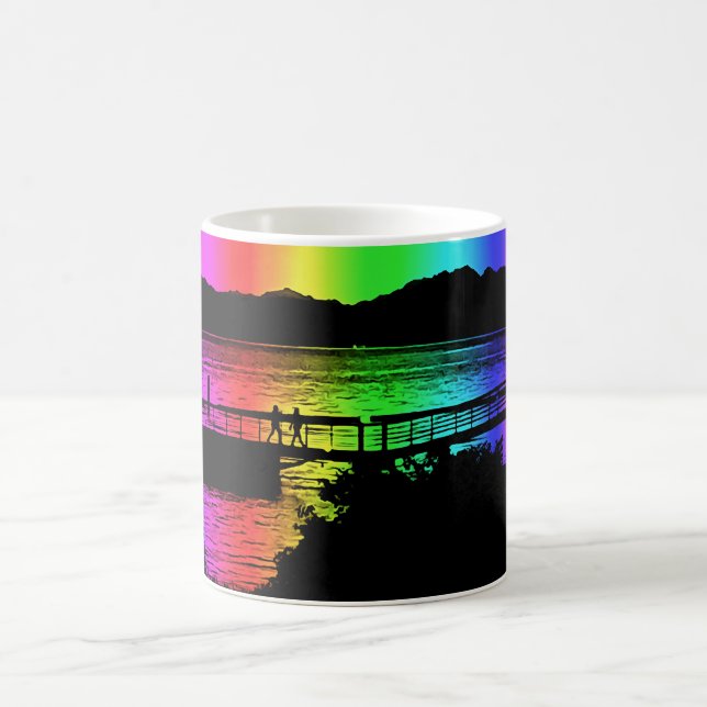 Rainbow Dock Silhouetten Kaffee Cup und Tasse (Mittel)