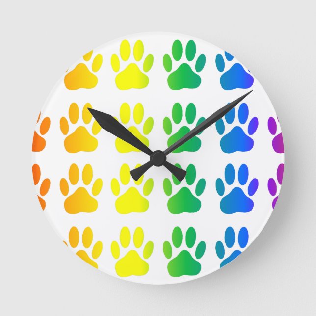Rainbow Dog Pawprint Runde Wanduhr (Vorderseite)