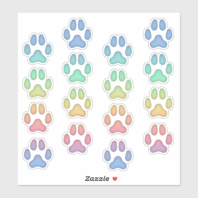 Rainbow Dog Pawprints Animal Tracks Decals Aufkleber (Blatt)