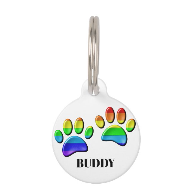 Rainbow Dog Pawprints Haustiermarke (Vorderseite)
