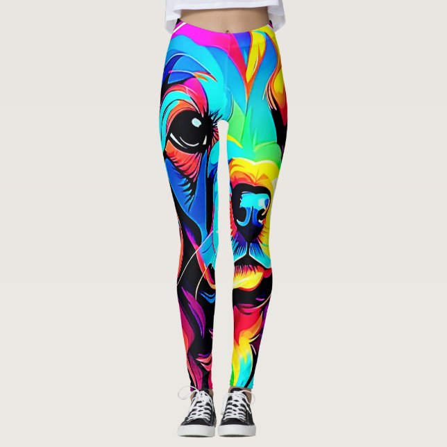 Rainbow Dog Portrait Art Leggings (Vorderseite)