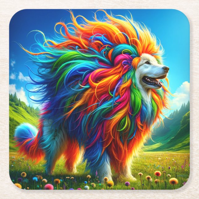Rainbow Dog Rechteckiger Pappuntersetzer (Vorderseite)