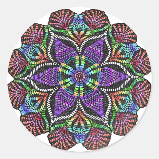 Rainbow Doily Mosaic Runder Aufkleber (Vorderseite)