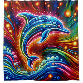 "Rainbow Dolphin: Ocean Glow" Duschvorhang