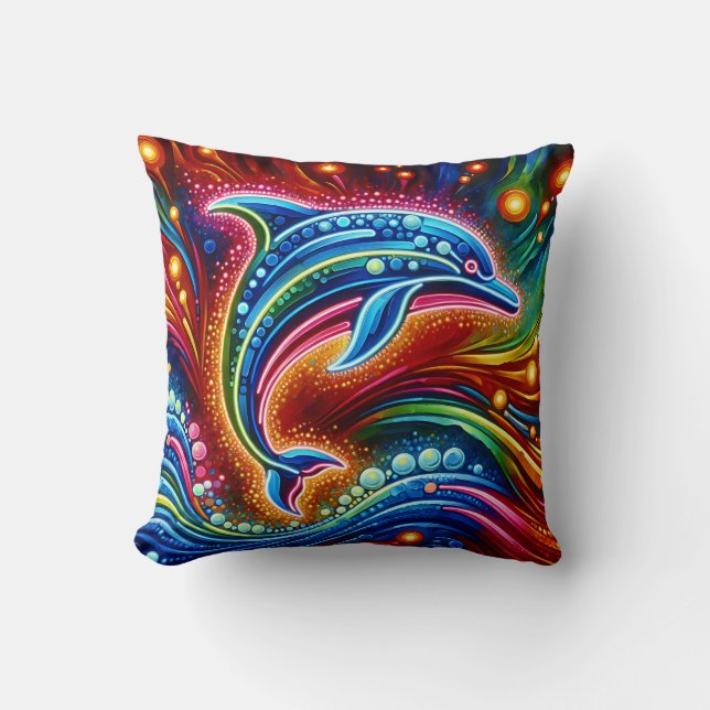 "Rainbow Dolphin: Ocean Glow" Kissen (Vorderseite)