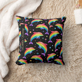 Rainbow Dolphin Throw Pillow – Customizable Name Kissen