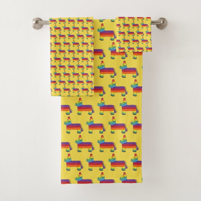 Rainbow Donkey Pinata Fiesta Party Cinco de Mayo Badhandtuch Set (Insitu)