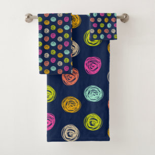 Rainbow Doodle Dot Confetti auf Navy Wrapping Pape Badhandtuch Set