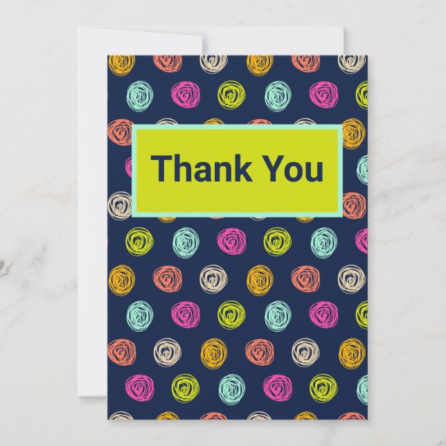 Rainbow Doodle Dot Confetti on Navy Wrapping Paper Dankeskarte (Vorderseite)