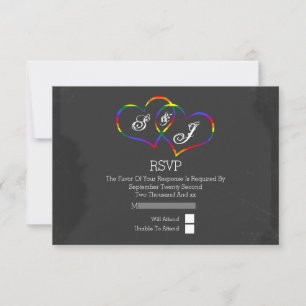 Rainbow Doodle Heart Chalkboard Gay Wedding RSVP Karte