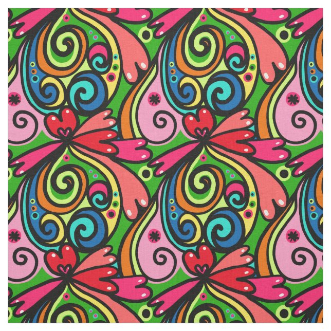 Rainbow Doodle Hearts Nahtlos farbig Stoff (Muster)