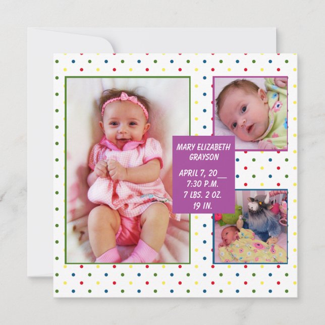 Rainbow Dots Baby Ankündigung (Vorderseite)