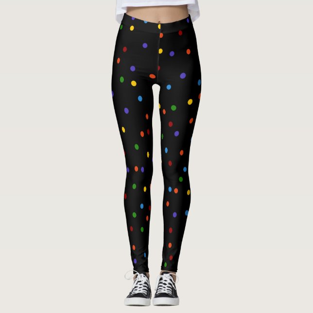 Rainbow Dots Polka Dot Black Confetti Leggings (Vorderseite)