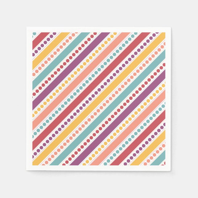 Rainbow Dots & Stripes Girl Geburtstag Serviette (Vorderseite)