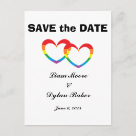 "Rainbow Double Hearts" Save the Date Postkarten