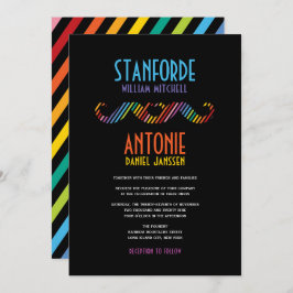 Rainbow Double Mustaches Simple Modern Gay Wedding Einladung