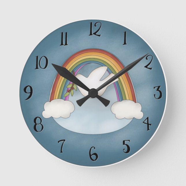 Rainbow Dove Wall Clock Runde Wanduhr (Vorderseite)