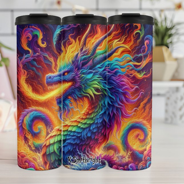 Rainbow Dragon Breathing Fire Thermosbecher (Von Creator hochgeladen)