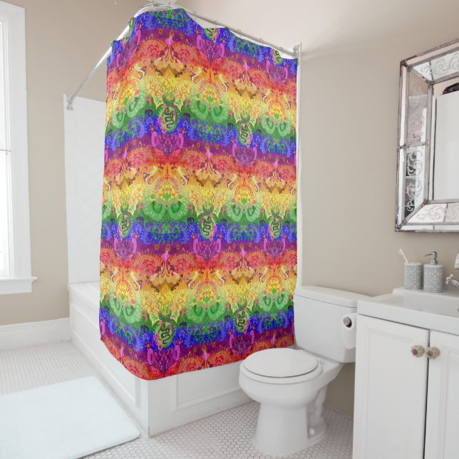 Rainbow Dragon Damask - Gay Pride Flag Colors Duschvorhang (Beispiel)