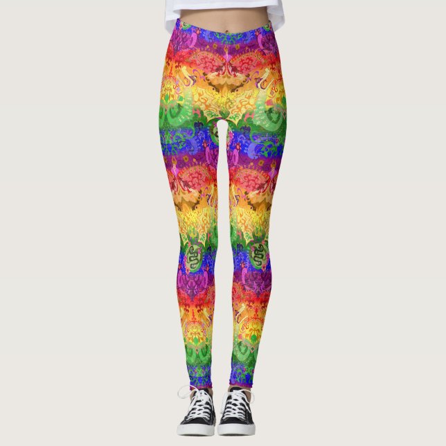 Rainbow Dragon Damask - Gay Pride Flag Colors Leggings (Vorderseite)