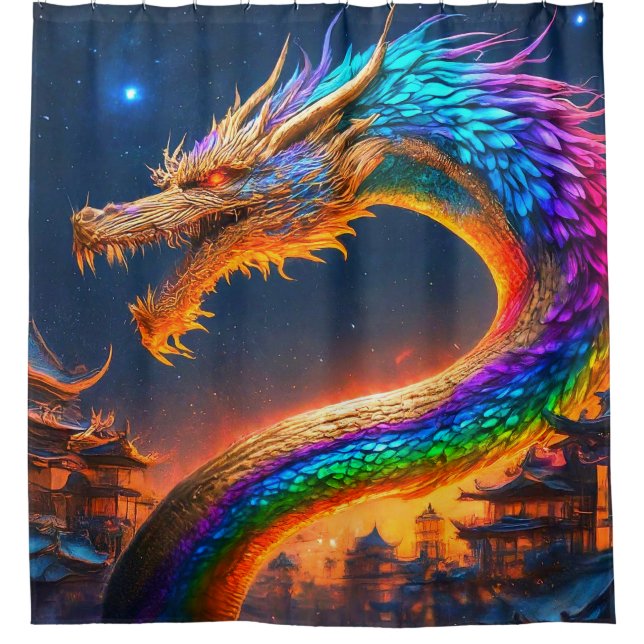 Rainbow Dragon Duschvorhang (Vorderseite)