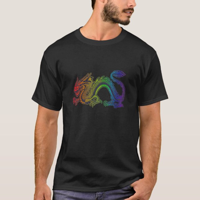 Rainbow Dragon Flame LGBTQ Pride Mystical T-Shirt (Vorderseite)