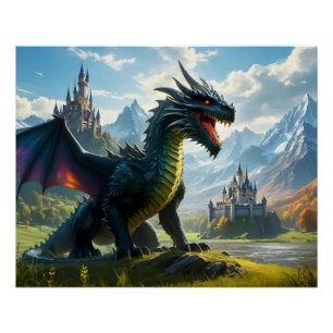 Rainbow Dragon in einem mystischen Land Poster