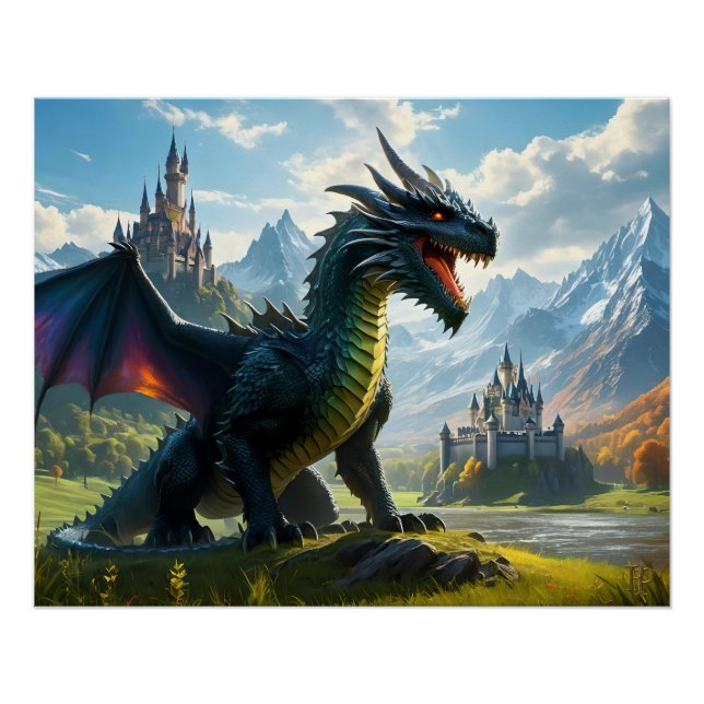 Rainbow Dragon in einem mystischen Land Poster (Vorderseite)