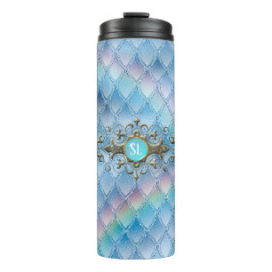 Rainbow Dragon Scales Gemstone Monogram Thermosbecher