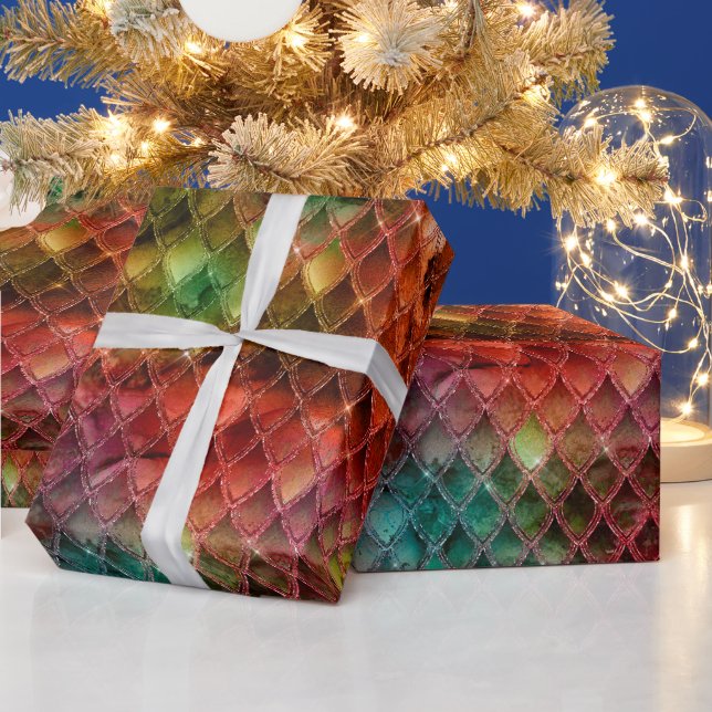 Rainbow Dragon Scales Geschenkpapier (Feiertage)