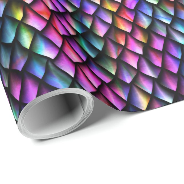 Rainbow Dragon Scales Wrapping Paper Geschenkpapier (Rolleneckpunkt)