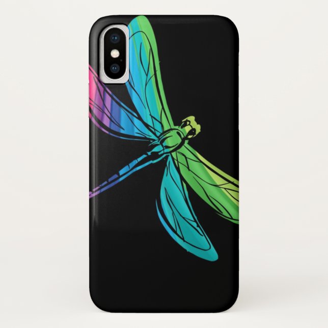 Rainbow Dragonfly auf Schwarz Case-Mate iPhone Hülle (Rückseite)