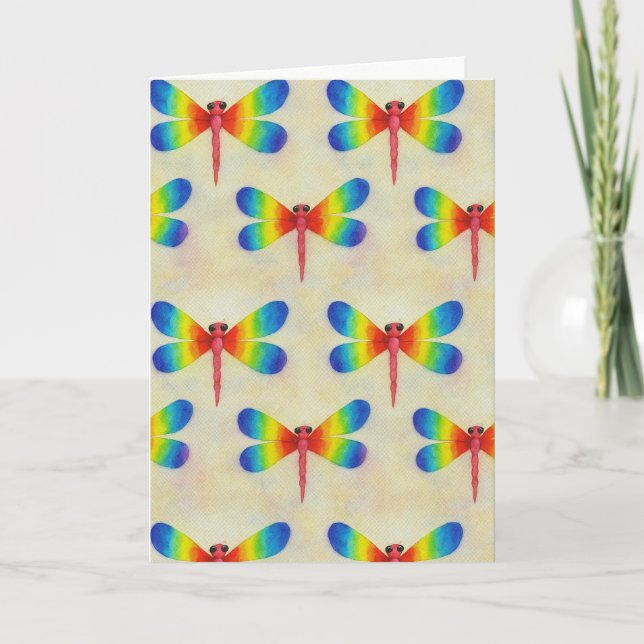 Rainbow Dragonfly Blank Gruß Karte (Vorderseite)