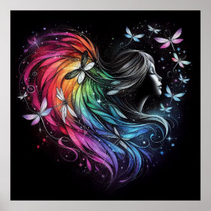 Rainbow Dragonfly Herz Poster