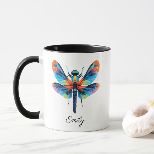 Rainbow Dragonfly Personalized Name  Tasse (Mit Donut)