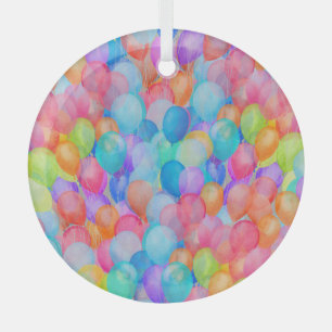 Rainbow Dreams: Watercolor Ballon Art Ornament Aus Glas