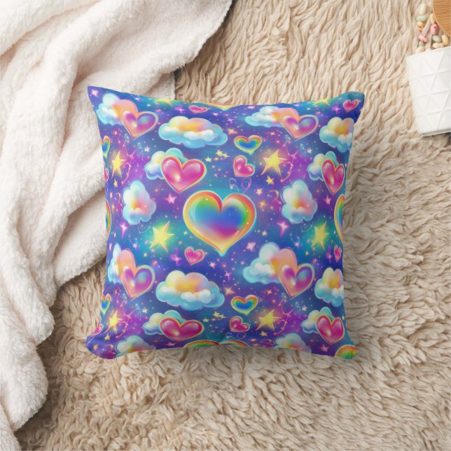 Rainbow Dreamy Hearts Throw Pillow Kissen (Decke)