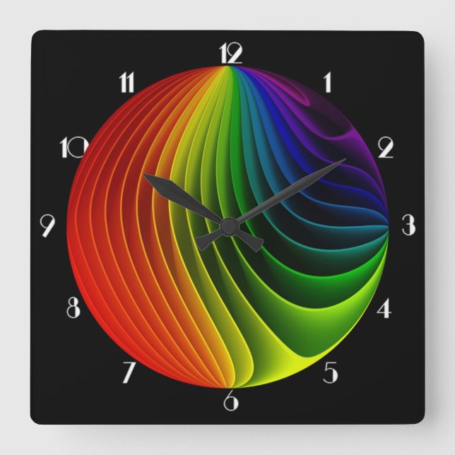 Rainbow Drehung Square Wall Clock Quadratische Wanduhr (Vorderseite)