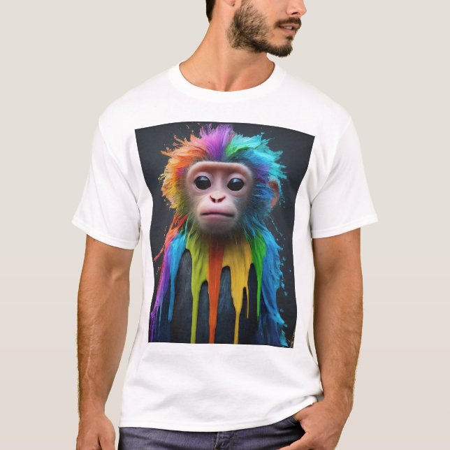 "Rainbow Dripping Baby Monkey: Niedlich und farben T-Shirt (Vorderseite)