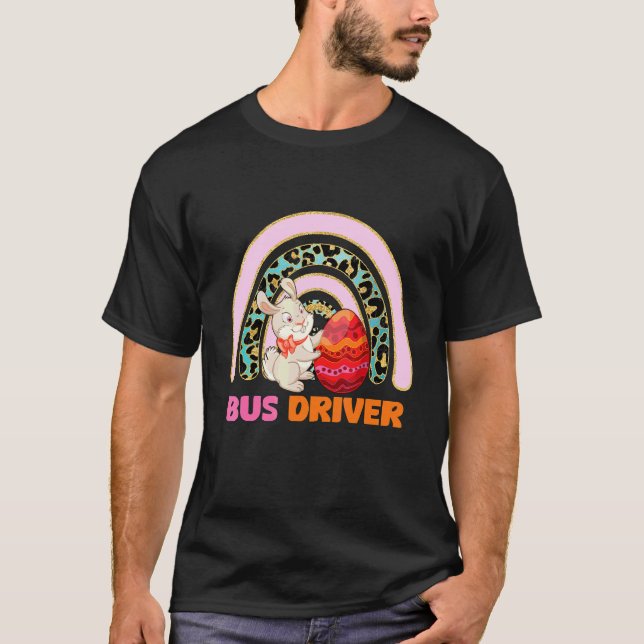 Rainbow Easter Bunny Bus Driver T-Shirt (Vorderseite)