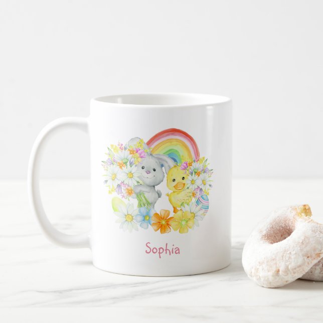 Rainbow Easter Bunny und Chick Kaffeetasse (Mit Donut)