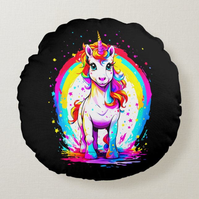 Rainbow-Einhorn Rundes Kissen (Vorderseite)