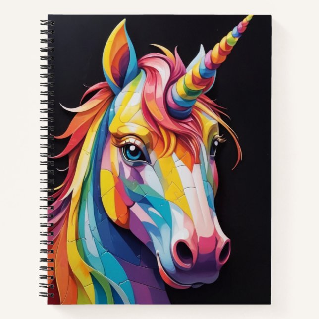 Rainbow-Einhorngesicht Notizbuch (Vorderseite)