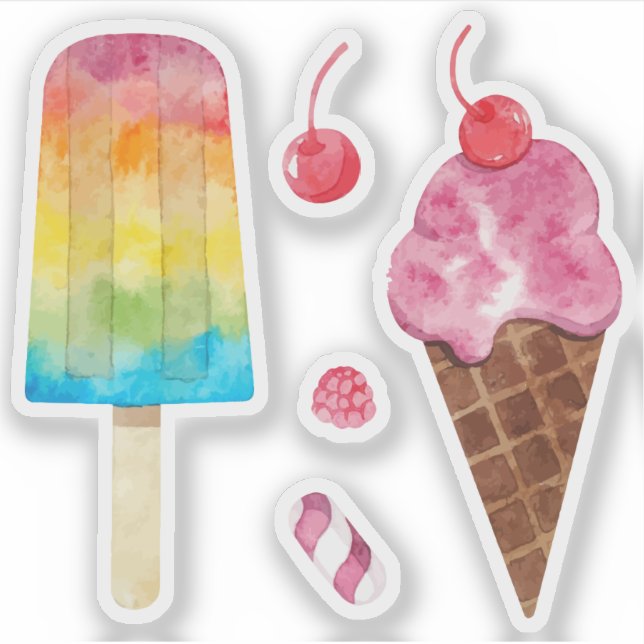 Rainbow-Eis Aquarellkirsche Früchte Set Aufkleber (Vorderseite)