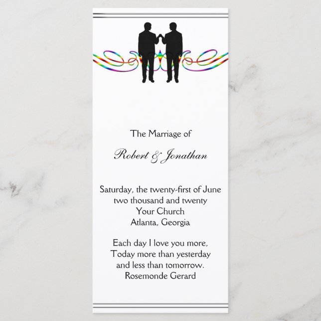 Rainbow Elegance Groom Gay Wedding Program Programm (Vorderseite)