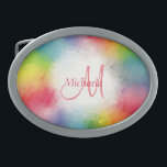 Rainbow Elegante Moderne farbenfrohe Monogramm-Vor Ovale Gürtelschnalle<br><div class="desc">Rainbow Elegante Moderne farbenfrohe Monogram Vorlage Abstrakt Fügen Sie Ihren Text gelb orange blau grün rosa Lila Oval Gürtelschnalle.</div>