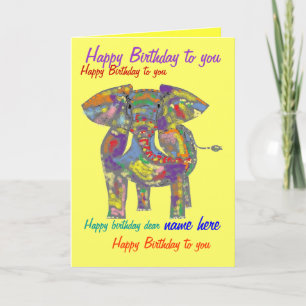 Rainbow Elephant Birthday Card benutzerdefiniert v Karte