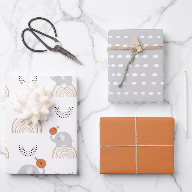 Rainbow Elephants Muster Wrapping Paper Sheets Geschenkpapier Set (Vorderseite)