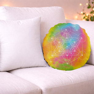 Rainbow-Energie – Metatrons Würfel Heilige Geometr Rundes Kissen