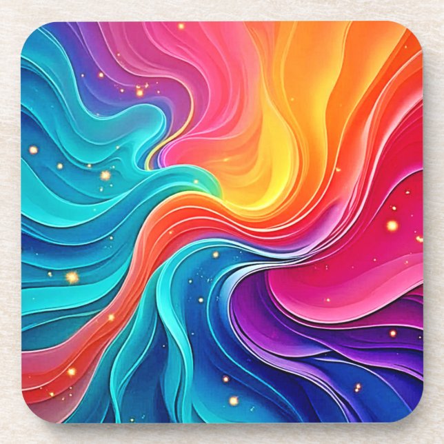 Rainbow Energy Swirl: Vibrant Flow Art Getränkeuntersetzer (Vorderseite)